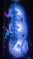 24” Articulated Crystal Dragon 3D Printed – Sky Blue Translucent PLA – Flexible