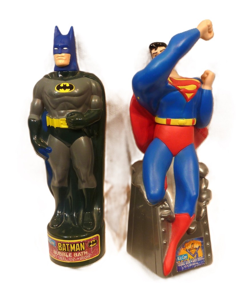 DC Comics Batman & Superman 10 oz Bubble Bath Bottles Kid Care 1990’s