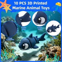 10PCS 3D Printed Ocean Animals Set for Goodie Bag Stuffers, Fidget Sea Animals