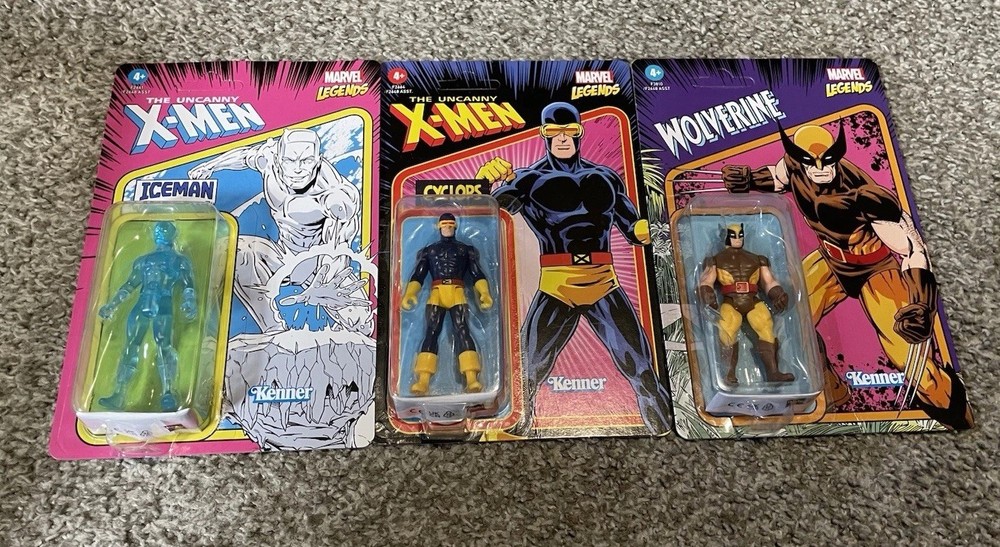 Marvel Legends Kenner Retro Card 3.75” Figure Lot (Iceman, Wolverine, Cyclops)
