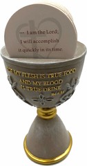6 In Stone Communion Cup / Chalice and Hosts with 150 Different Biblical Verses