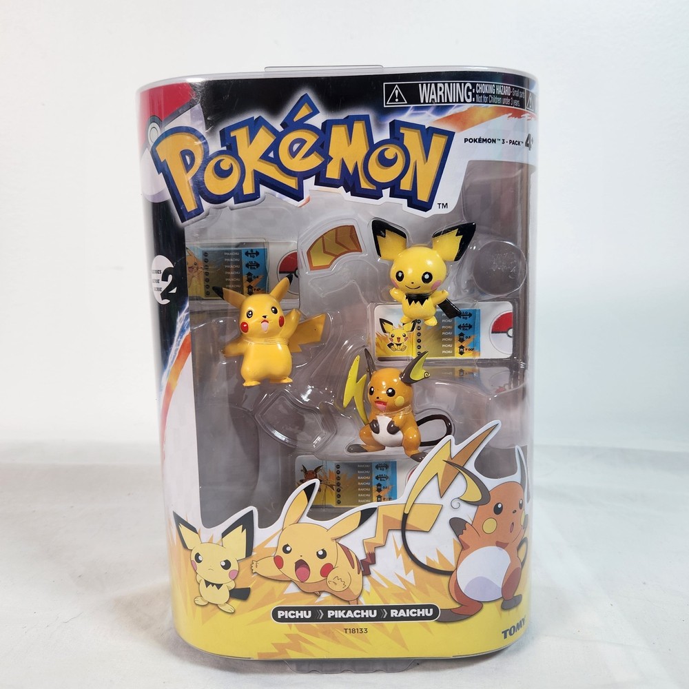 New! TOMY Pokemon Evolution 3-Pack Pichu Pikachu Raichu Figures