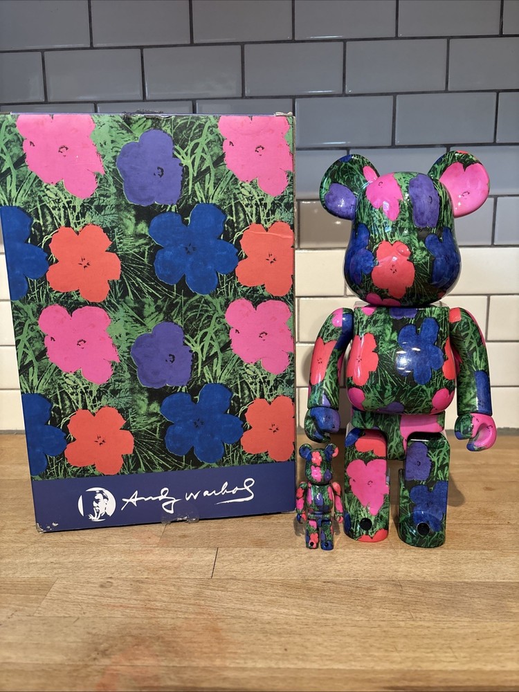 Medicom BE@RBRICK Andy Warhol Flowers 100% 400% Bearbrick Figure Set READ