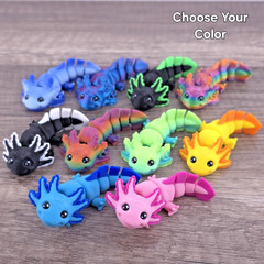 Axolotl Articulated Flexi Fidget Toy 2.5″ – Choose Color – 3D Printed Desk Pet