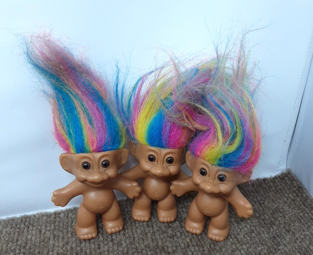Vintage Russ Troll Doll with Rainbow Hair lot (3) 3” Collectible Figures