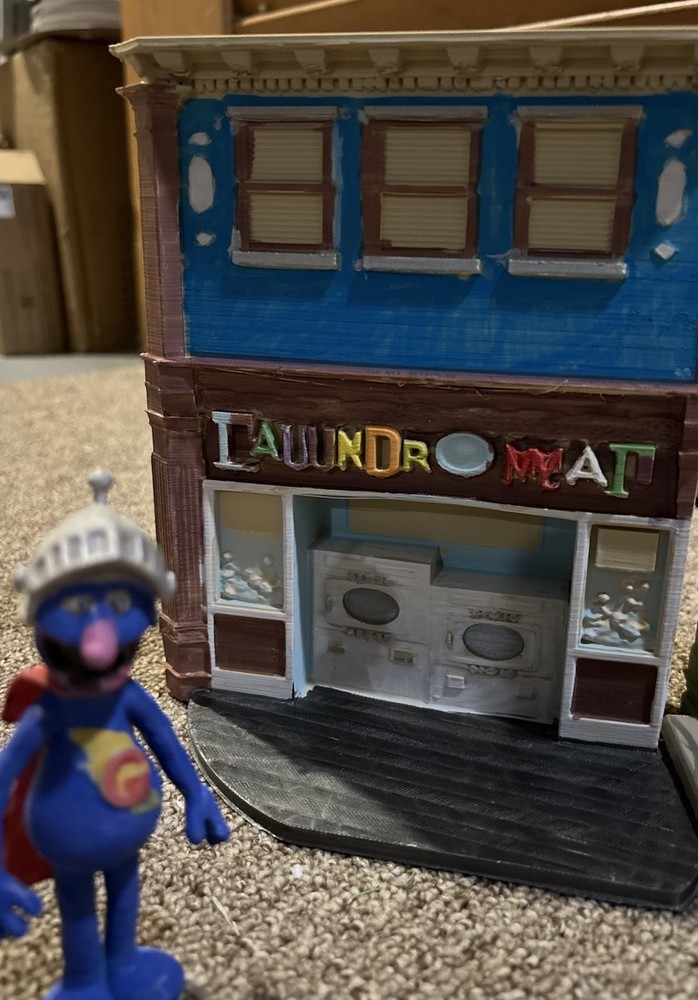 Sesame Street Custom Super 7 Scale Style Diorama. The Laundromat