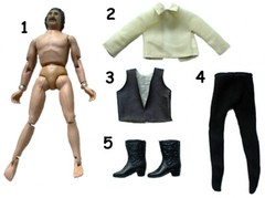 1974 AMERICAN WEST 8″ mego doll – Earp Crockett Hickock – HEAD BOOTS SHIRT PANTS