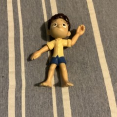 Plastic Human Action Figure Yellow Shirt Blue Shorts Brown/Beige Hair & Skin