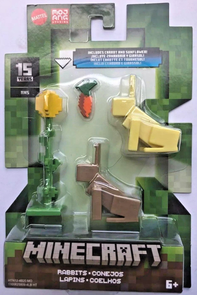 MINECRAFT 15 YEARS *RABBITS* Figures plus CARROT & SUNFLOWER! NEW! 6+