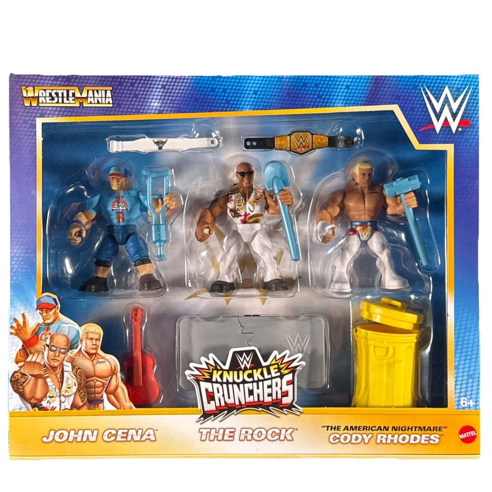 Knuckle Crunchers John Cena, The Rock & Cody Rhodes Action Figure Set NEW