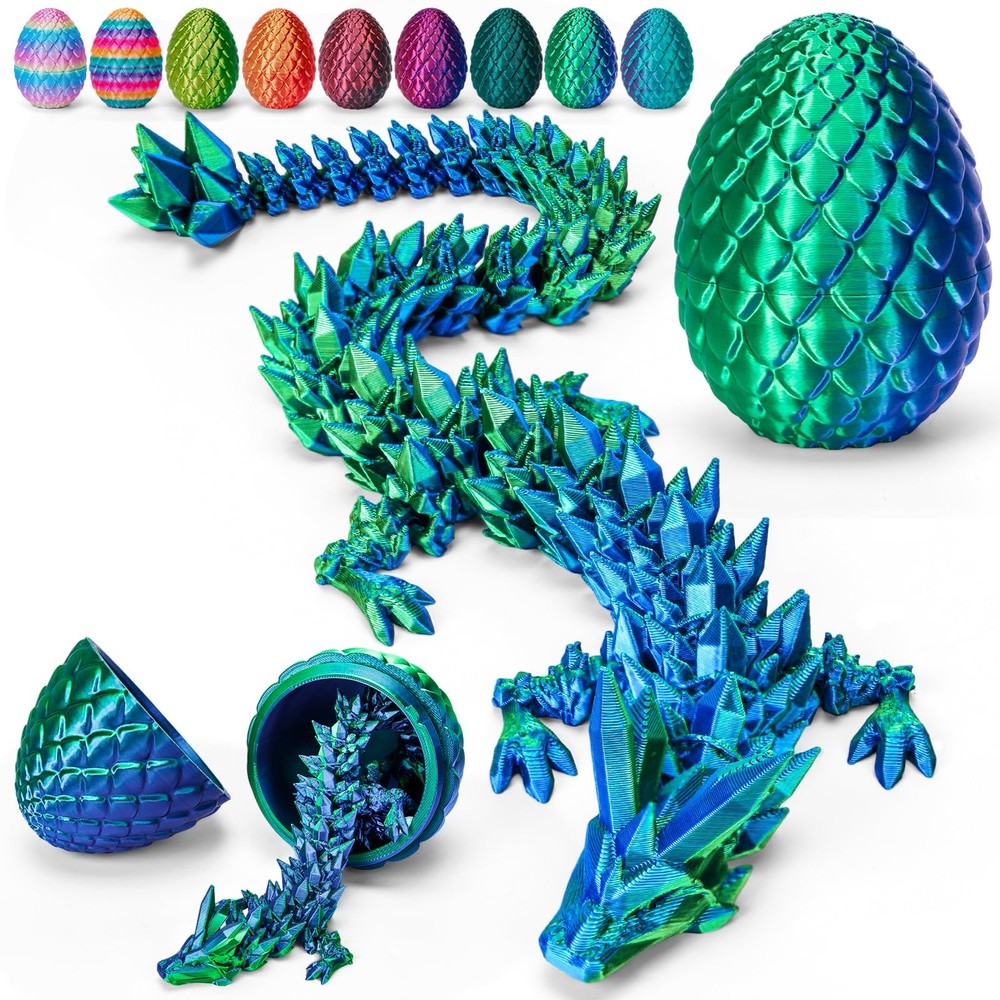 12″ Articulated Crystal Dragon Egg Surprise Toy, PLA, Laser Green