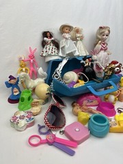 Huge Lot Of Vintage Girls Toys + Blue Plastic Case 48 Pieces Total Disney Mattel