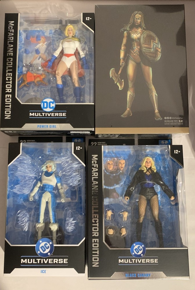 4x McFarlane DC: Power Girl, Ice, Black Canary & GOLD Wonder Woman *BOX NOT MINT