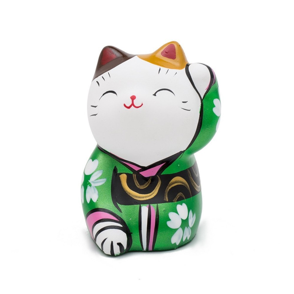 THY COLLECTIBLES Hand Painted Feng Shui Mini Maneki Neko Lucky Cat Green…