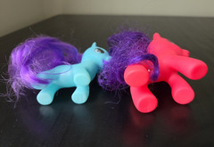 Lot Of 2 Large Plastic Play Horses Ponies Pink Blue Toy Figure Unbranded
