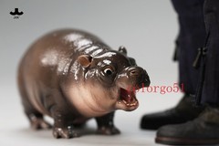 JXK Realistic Baby Hippo GK Resin Figure Cute Animal Model Collectible L 10cm