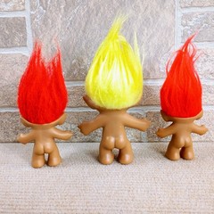 VTG Ace Novelty Troll Doll Lot of 3 Red Yellow Hair Lucky Gem Jewel Belly 3-5″