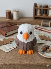 3D Printed Eagle Figure, Crochet Texture Desk Decor, Knit Bird Decor