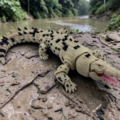 3D Printed Articulated Saltwater Crocodile – Beige & Black