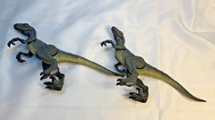 Set Of 2 Jurassic World Velociraptor Gray and Blue Dinosaur Mattel
