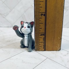 Gray Barbie Doll Size Pet Japanese Beckoning Tabby Lucky Cat Toy Figure