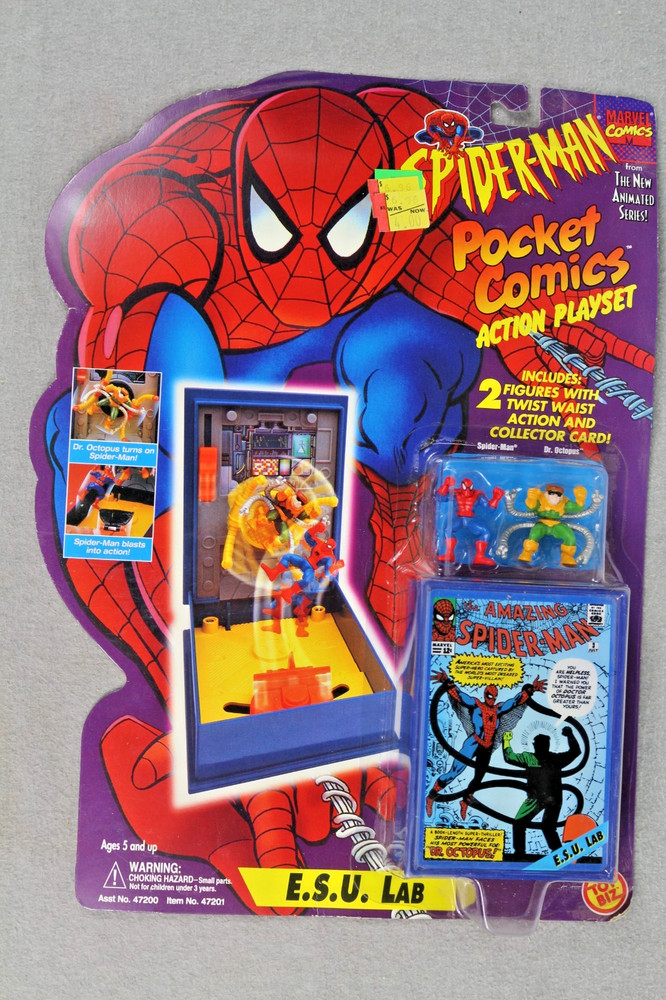 Vtg 1994 Toy Biz Spider-Man Pocket Comics Action Playset E.S.U. Lab New on Card