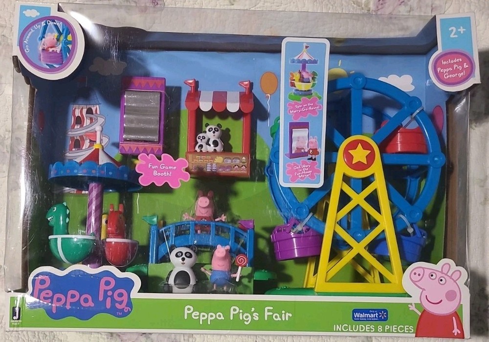 PEPPA PIG’S FAIR 8-Piece Playset Merry-Go-Round Ferris Wheel Bridge Game Booth