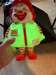 Ron English MC Supersized GLOW Red / Yellow 10″ vinyl figure, 2004 with box