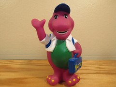 Vintage 1992 Lyons Group Barney Purple Dinosaur Coin Piggy Bank Back to School +