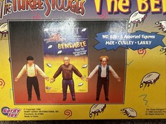 Vintage 1996 The Three Stooges Bendables 4 Pc Gift Set Real Hair Gordy Toys NOS