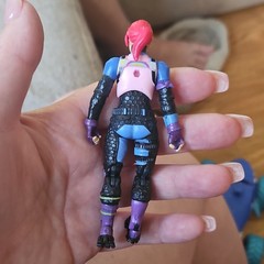 Female Plastic Action Figure Pink Hair Ponytail Blue/Black & Purple Outfit