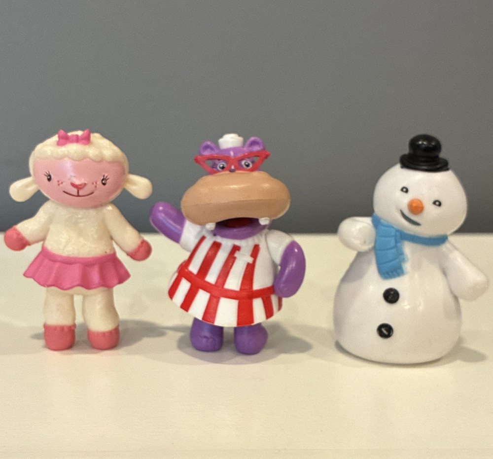 Plastic Mixed Lot Figure Set Lamb/Sheep Girl, Hippo w/ Glasses & Snowman