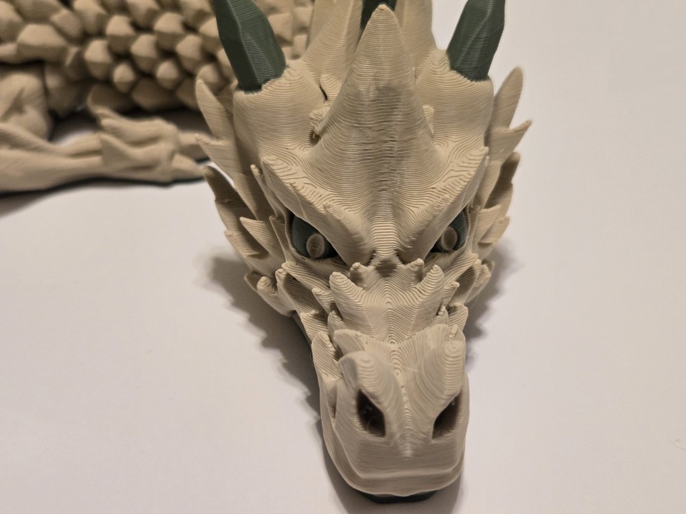 3d Printed Dragon-two Color-Tan & Olive Green-29 Inches Long