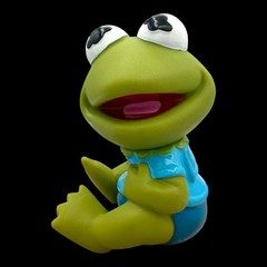 1984 Baby Kermit Frog Muppet Babies 4” Soft Vinyl Figure Head Turns Hasbro Vtg