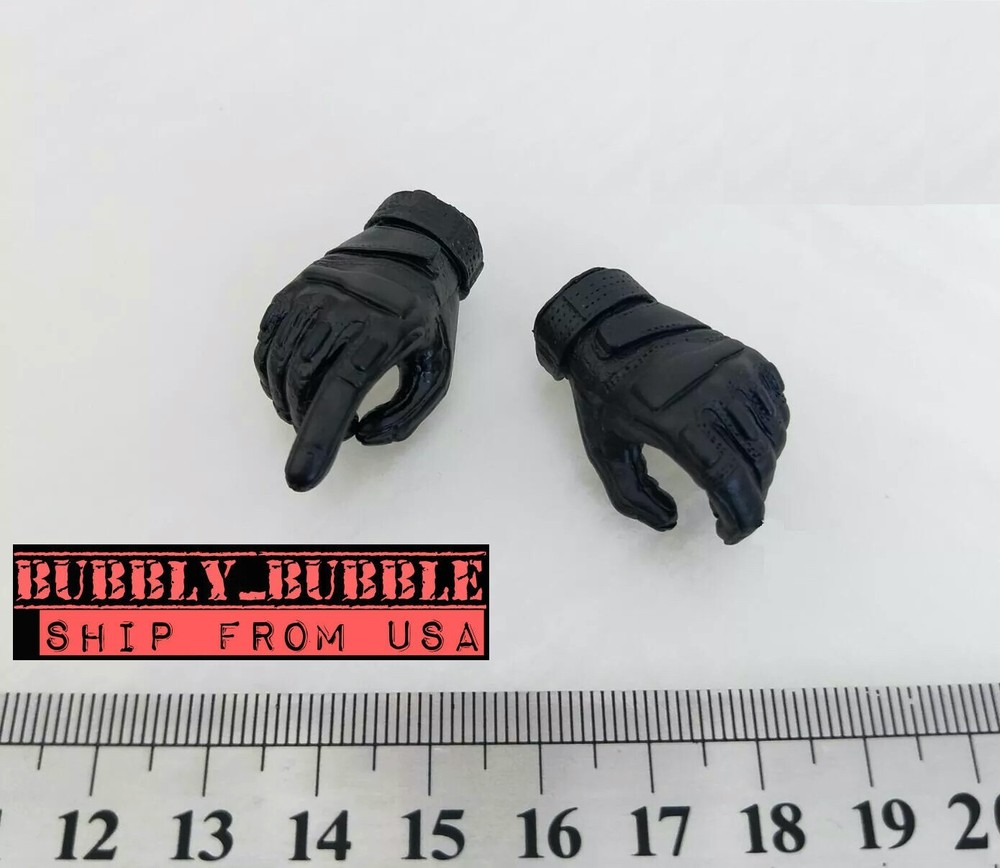 1/6 Black Gloved Hands x 2 For 12″ Hot Toys PHICEN Worldbox Ganghood Male Figure