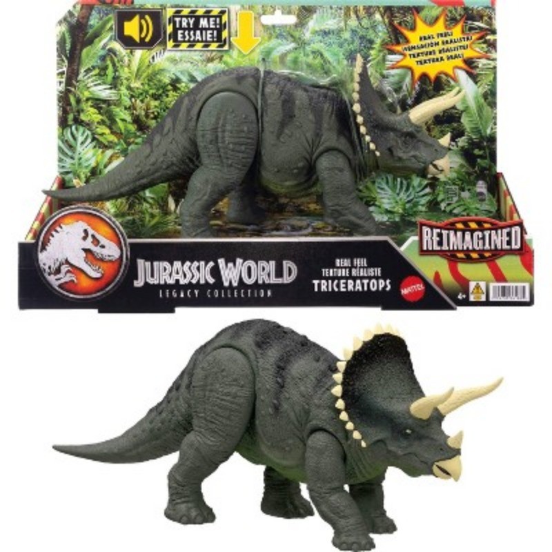 Jurassic World Reimagined Real Feel Triceratops Roaring Dinosaur Figure, 90s