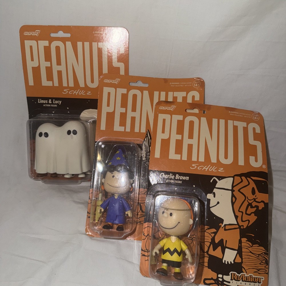 2021 PEANUTS REACTION 3 FIGURES LOT- VIOLET/CHARLIE BROWN/LINUS & LUCY- HORROR