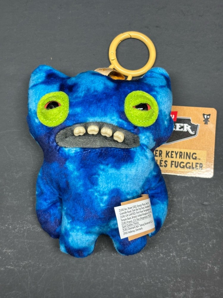 Fuggler Plush Wide Eyed Weirdo Monster Catch Chase Blue Button Key Chain