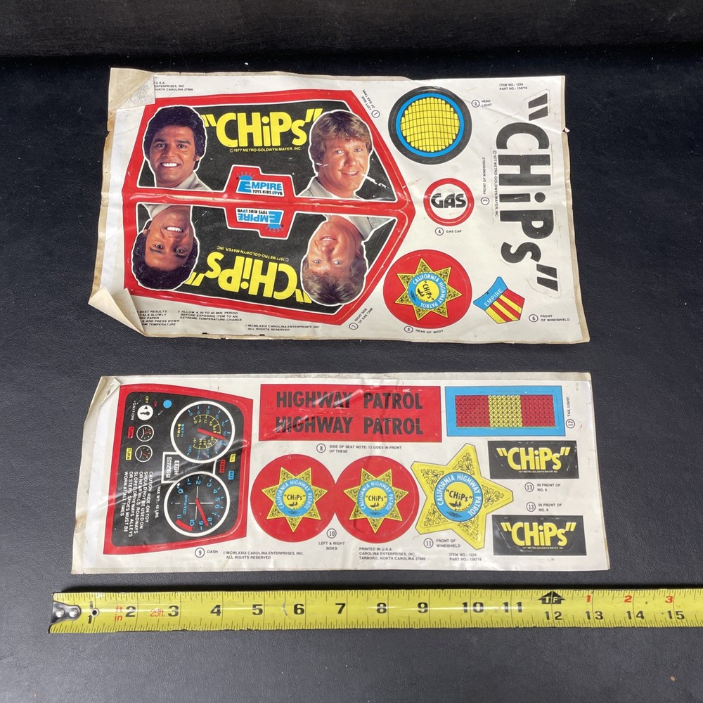 Vintage 1977 Empire Chips TV Show Childs Original Ride On Motorcycle Decal Sheet