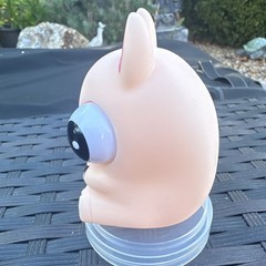Pink Pig Figurine Big Eyes w/ Clear Suction Cup Base 6 in, Blue Black White
