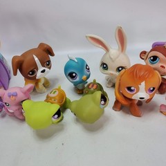 Hasbro Littlest Pet Shop LPS Figure Lot Dog Monkey Rabbit Bird Carrier 12pc