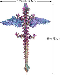 3D Printed Dragon with Wings, 9″ Articulated Winged Dragon for Home Office Decor