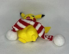 Pokemon Holiday Pikachu Figure 3″ Christmas Toy Red White Knit Scarf Jazwares