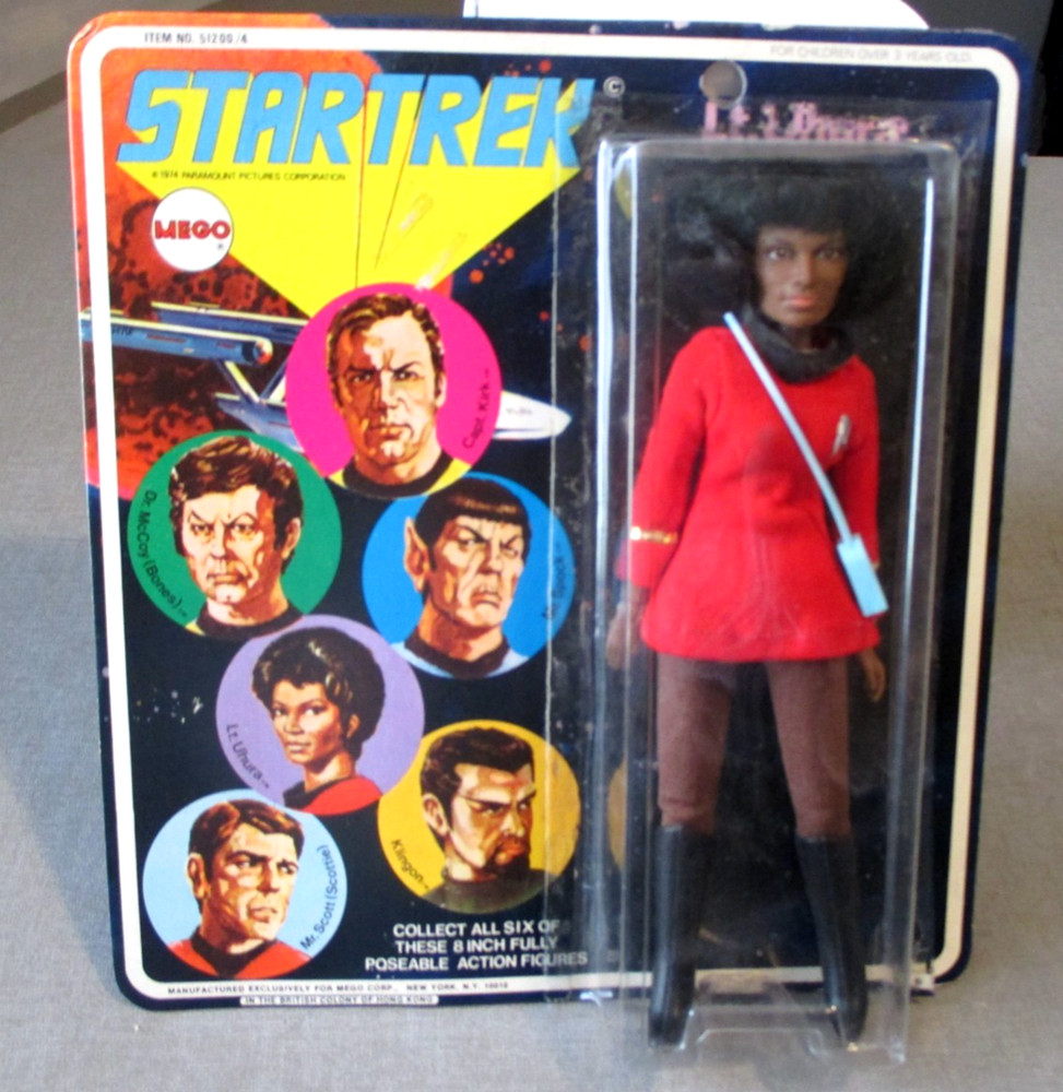 1974- MEGO- ACTION FIGURE- STAR TREK- LT UHURA-ON CARD-8″ VINTAGE TV MOVIE TOY