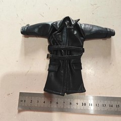 1/12 Scale Sodier Wired Black Faux Leather Trench Coat Model for 6″ Fi…