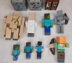 Lot of 8 Minecraft Figures Mattel Plus 3 Accessories Ore And Chest Puzzle