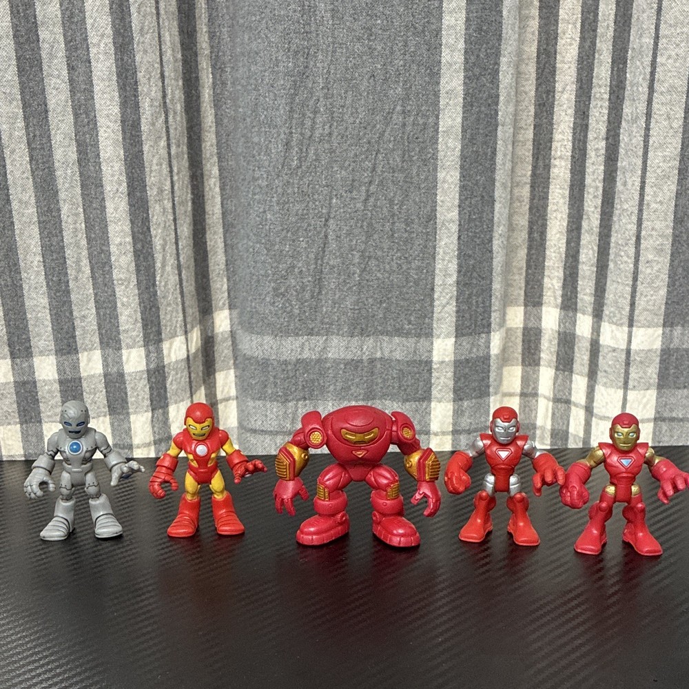 Iron Man Superhero Mini Action Figures Set Lot of 5, Plastic, Red/Gold/Silver