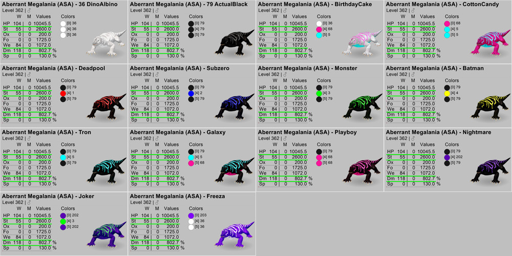Megalania TOP STATS 14 Colors Ark Survival Ascended ASA PVE (PC/Xbox/PS）