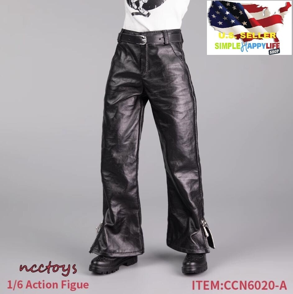1/6 scale Flared Zipper Leather Pants for 12″ male figure hot toys worldbox❶USA❶