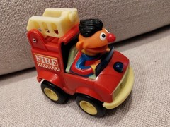Sesame Street Fire Truck Ernie Red Pull Back’n Go Toy Car, Illco, Vintage, 1988